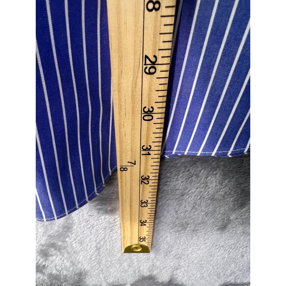 Brooks Brothers 346 Mens 17-4/5 Blue White Stripe Non-Iron Cotton Dress Shirt - Picture 8 of 13